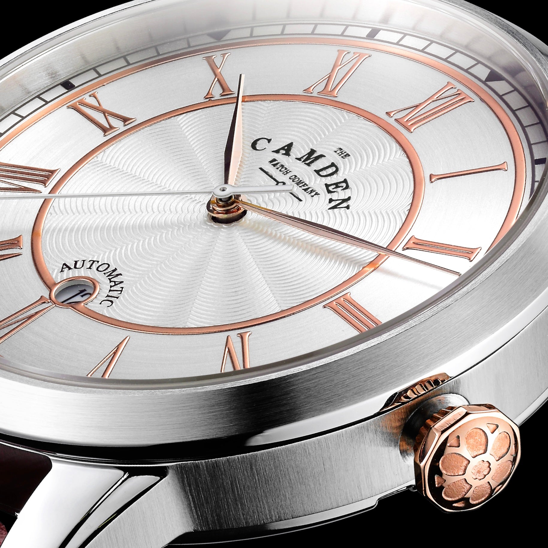 No.29 Automatic Steel Case with Rose Gold and Black Leather Watch
