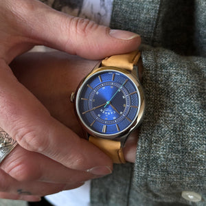 No.274 Swiss Made Quartz Steel and Navy on Tan Italian Leather