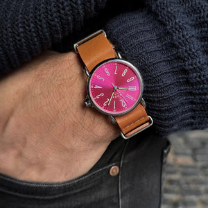 SMALL No.88 Steel and Pink on Tan Leather