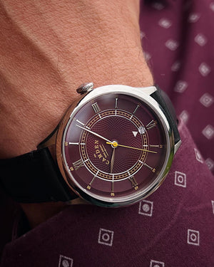 No.274 Swiss Automatic Steel and oxblood on Black Italian Leather