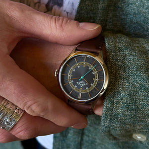 No.274 Swiss Made Quartz Steel and Black on Brown Italian Leather