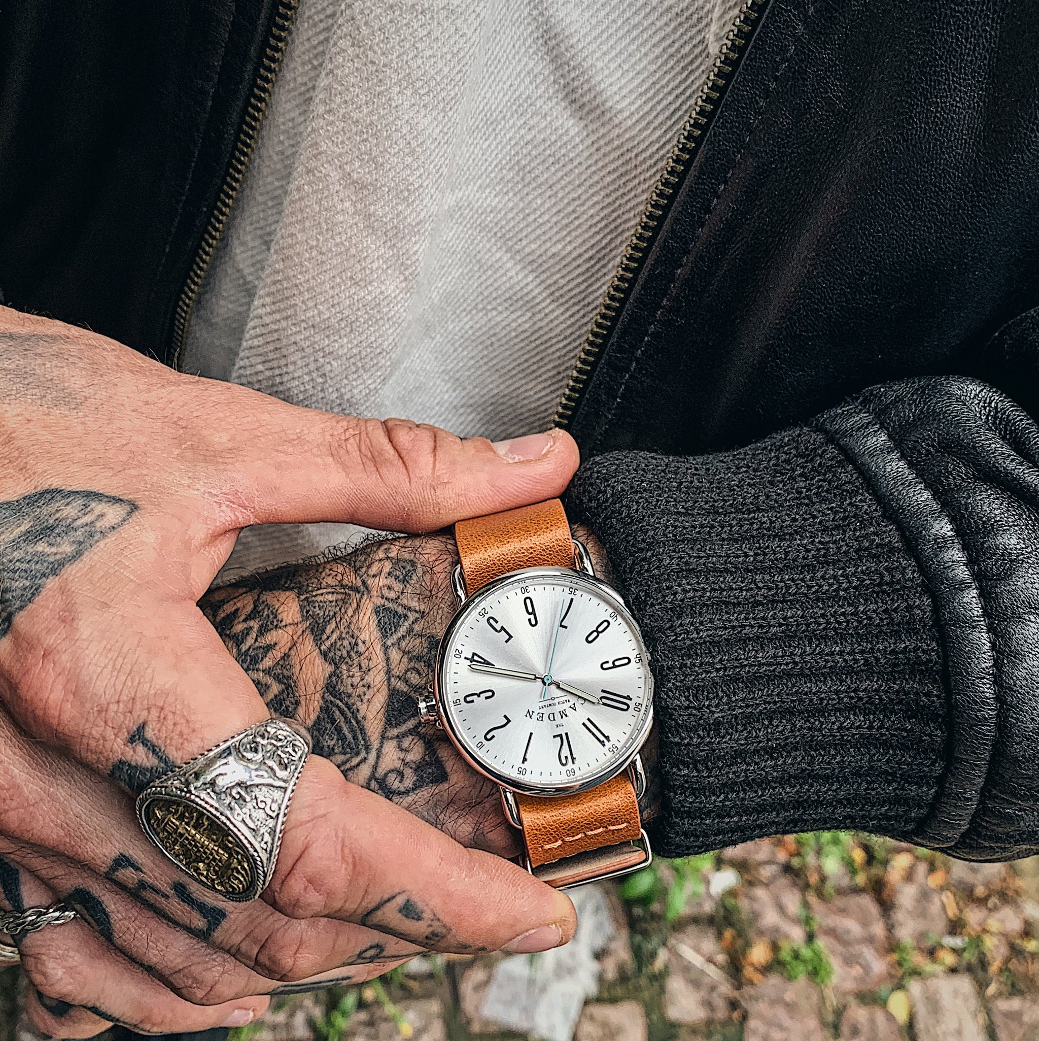 Unisex Tan Leather Strap Watch with Steel Case Silver Dial
