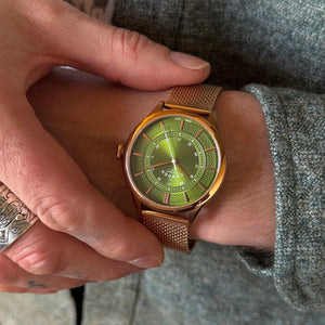 No.274 Swiss Made Quartz Rose Gold and Green on Mesh