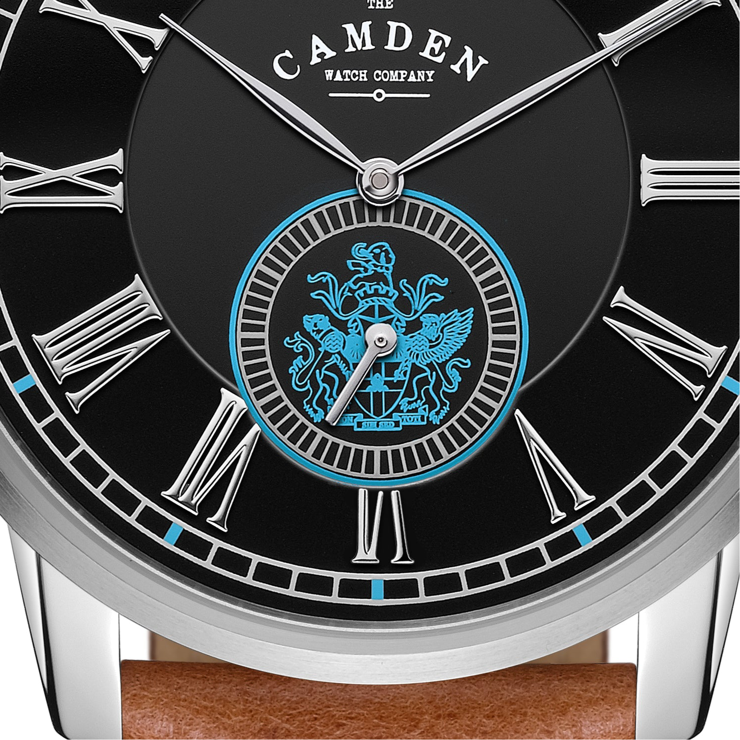 No.29 Camden Crest Edition on Black Leather with Blue Stitching