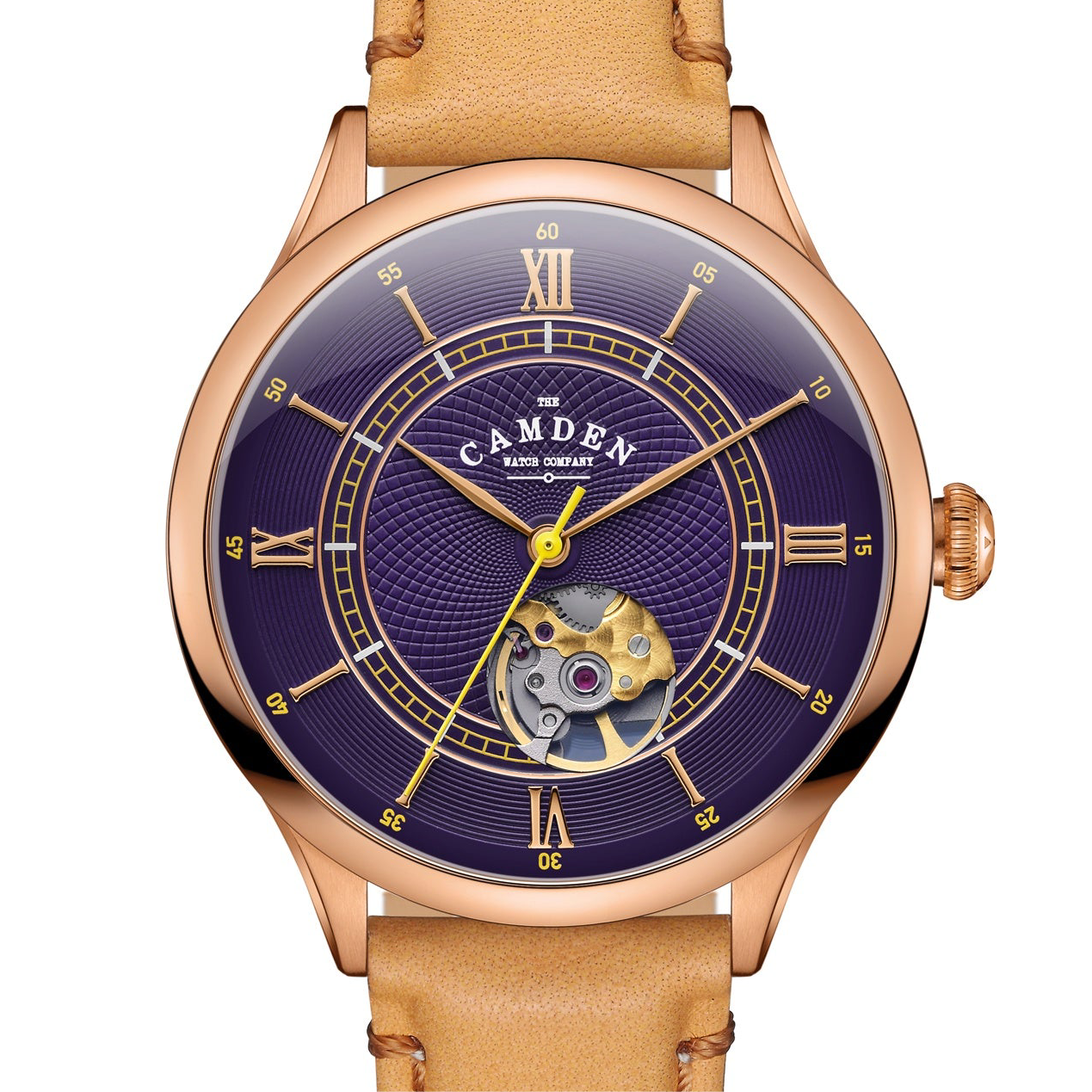 No.274 Open Heart Rose Gold and purple on Tan Italian Leather