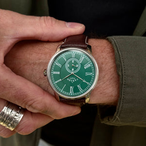 No.29 Steel and Green on Brown Leather