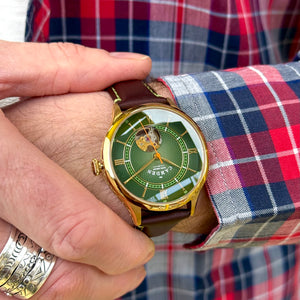 No.274 Open Heart Gold and Green on Brown Italian Leather