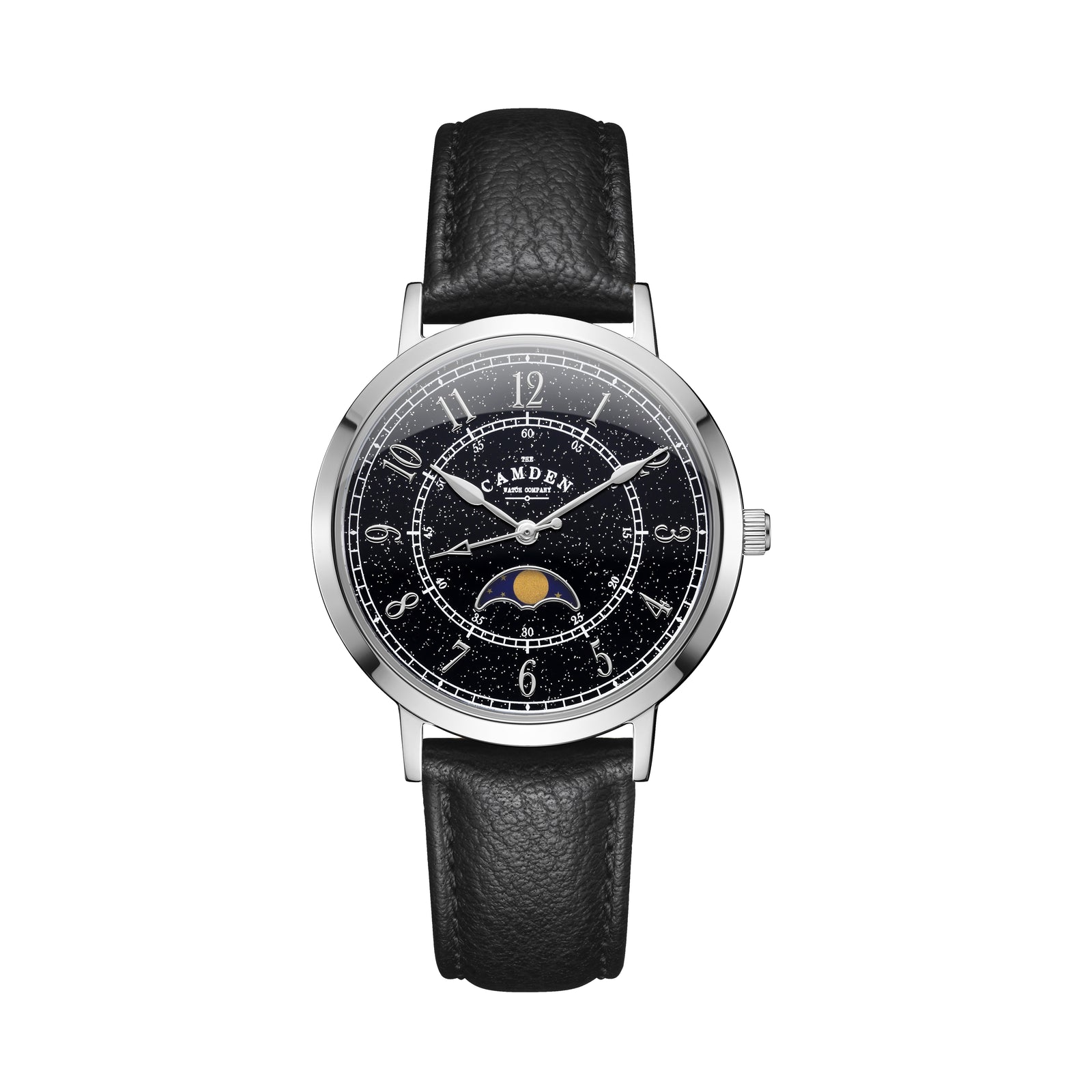 No.27 Moonphase Steel on Black Leather