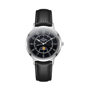 No.27 Moonphase Steel on Black Leather