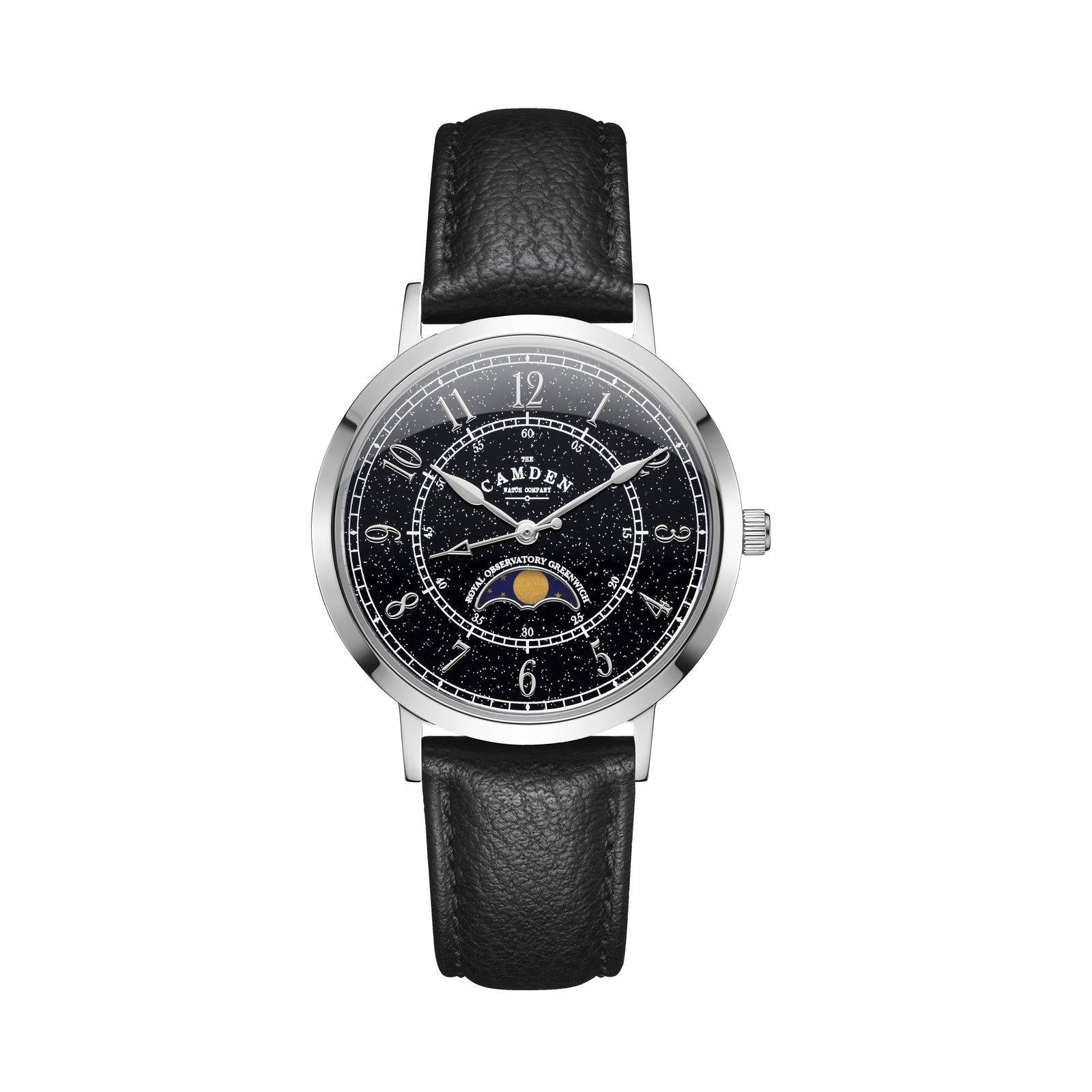 No.27 Moonphase Steel on Black Leather