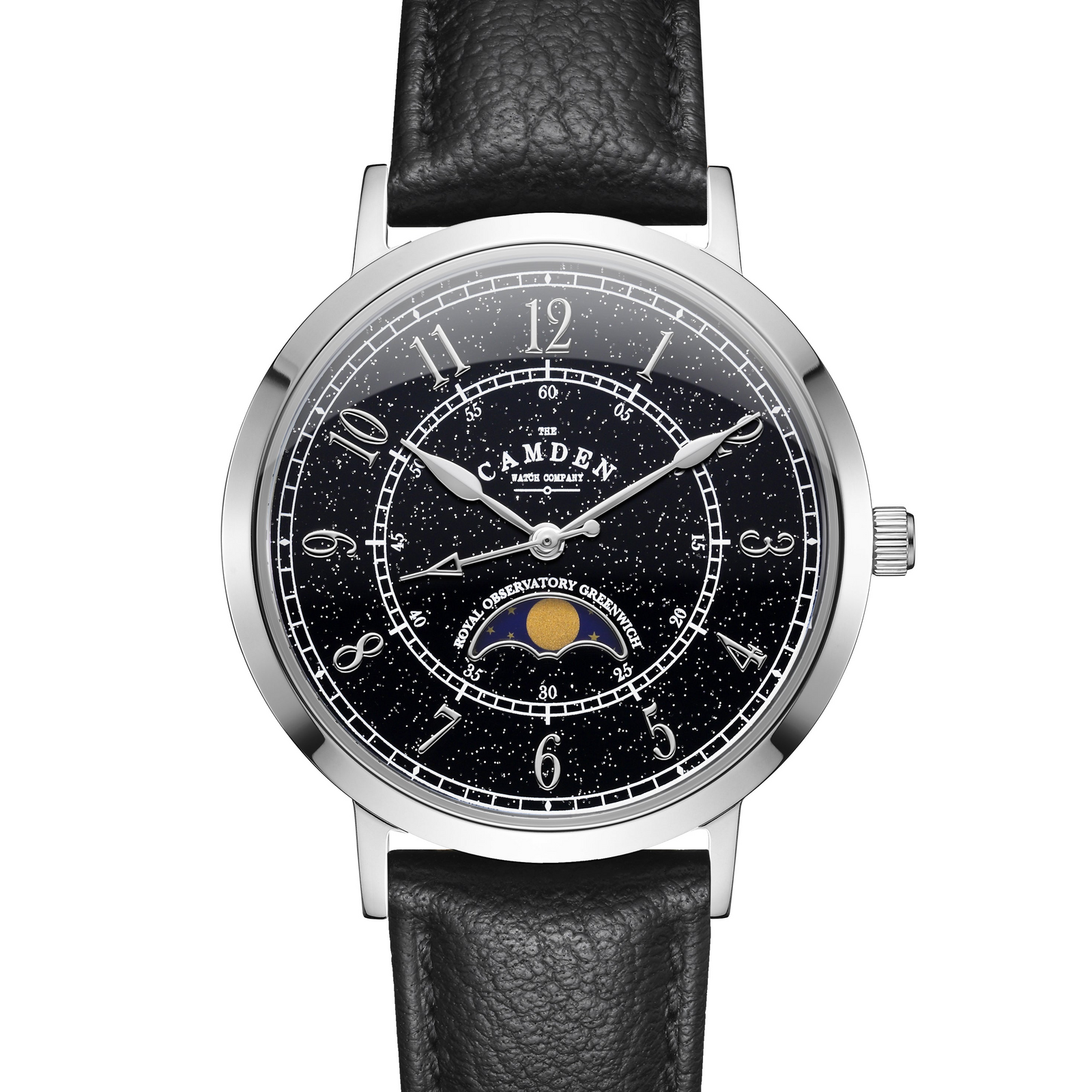 No.27 Moonphase Steel on Black Leather