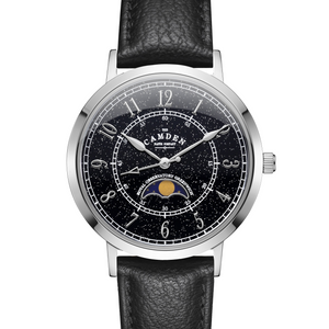 No.27 Moonphase Steel on Black Leather