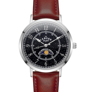 No.27 Moonphase Steel on Oxblood Leather