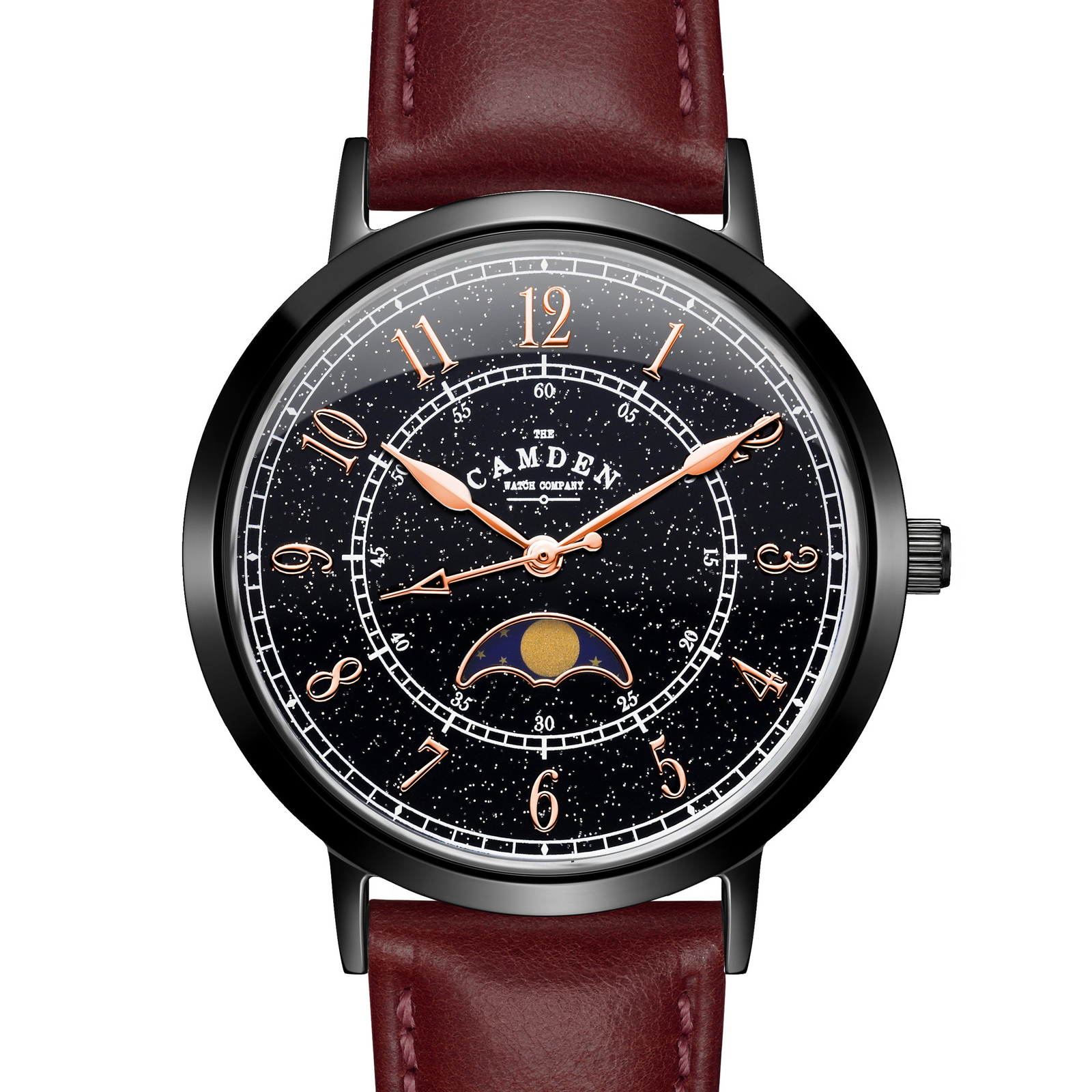 No.27 Moonphase Black on Oxblood Leather