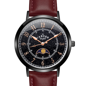 No.27 Moonphase Black on Oxblood Leather