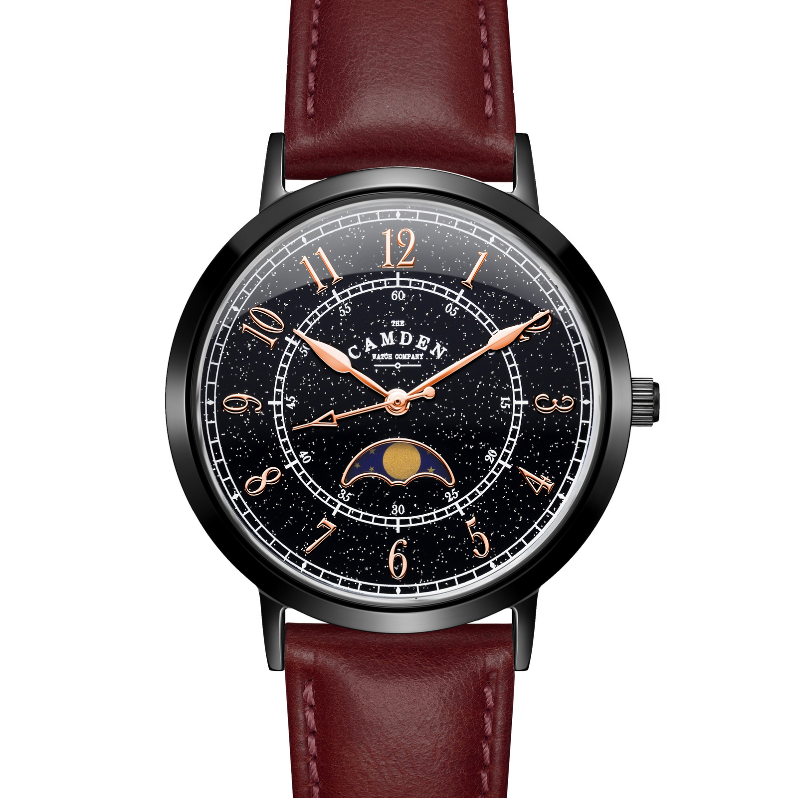 No.27 Moonphase Black on Oxblood Leather