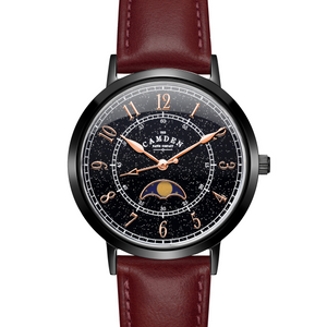 No.27 Moonphase Black on Oxblood Leather
