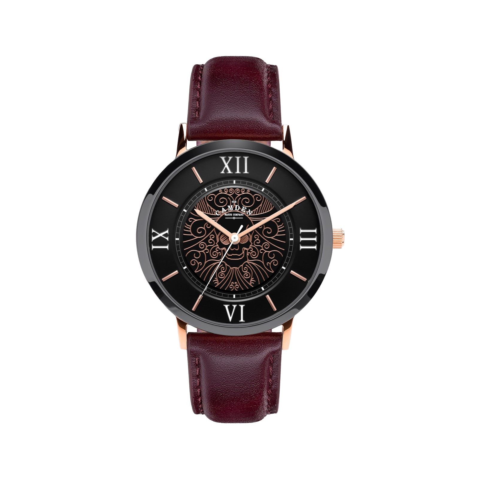 No.27 Memento Mori Black and Rose Gold on Oxblood Leather