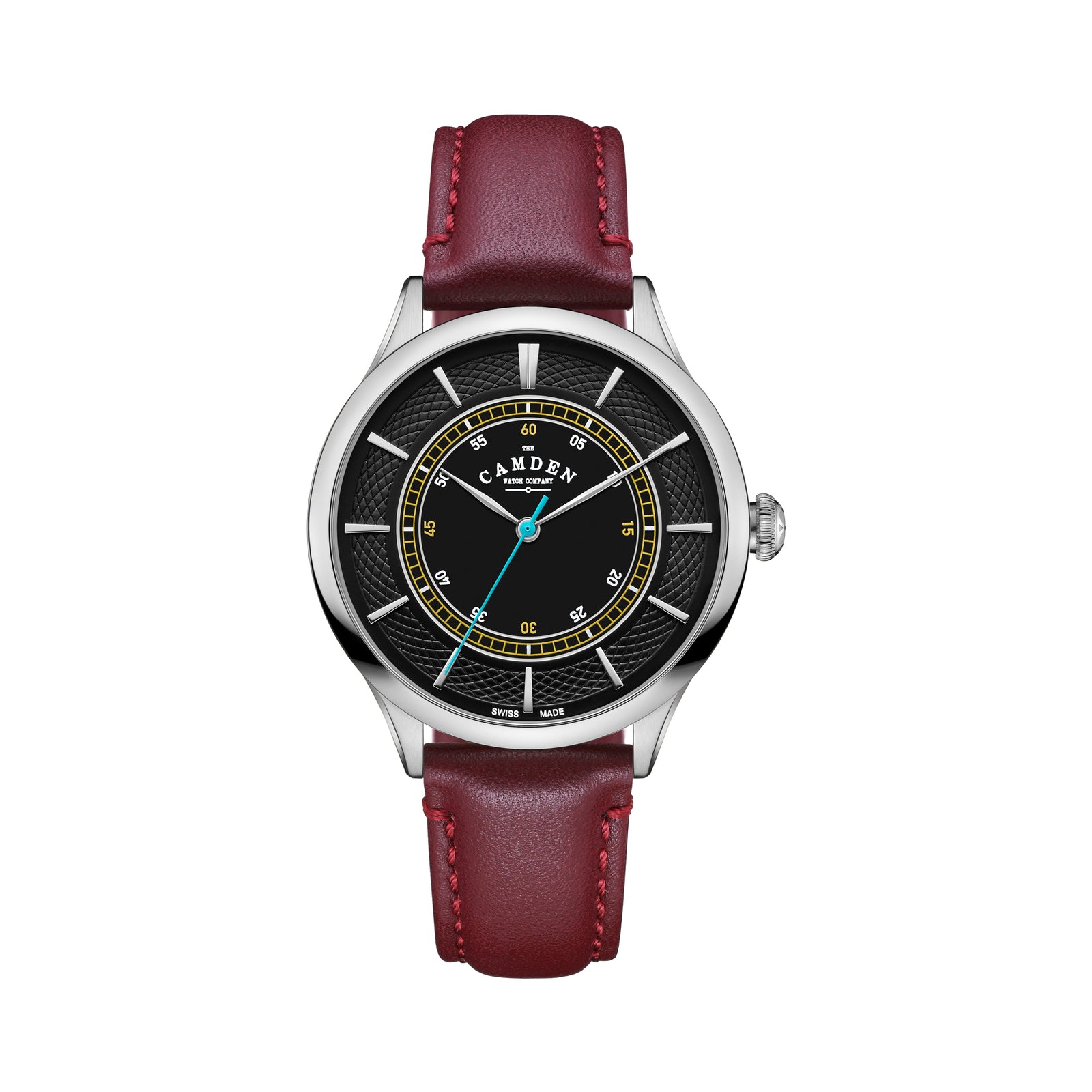 No.274 Swiss Made Quartz Steel and Black on Oxblood Italian Leather