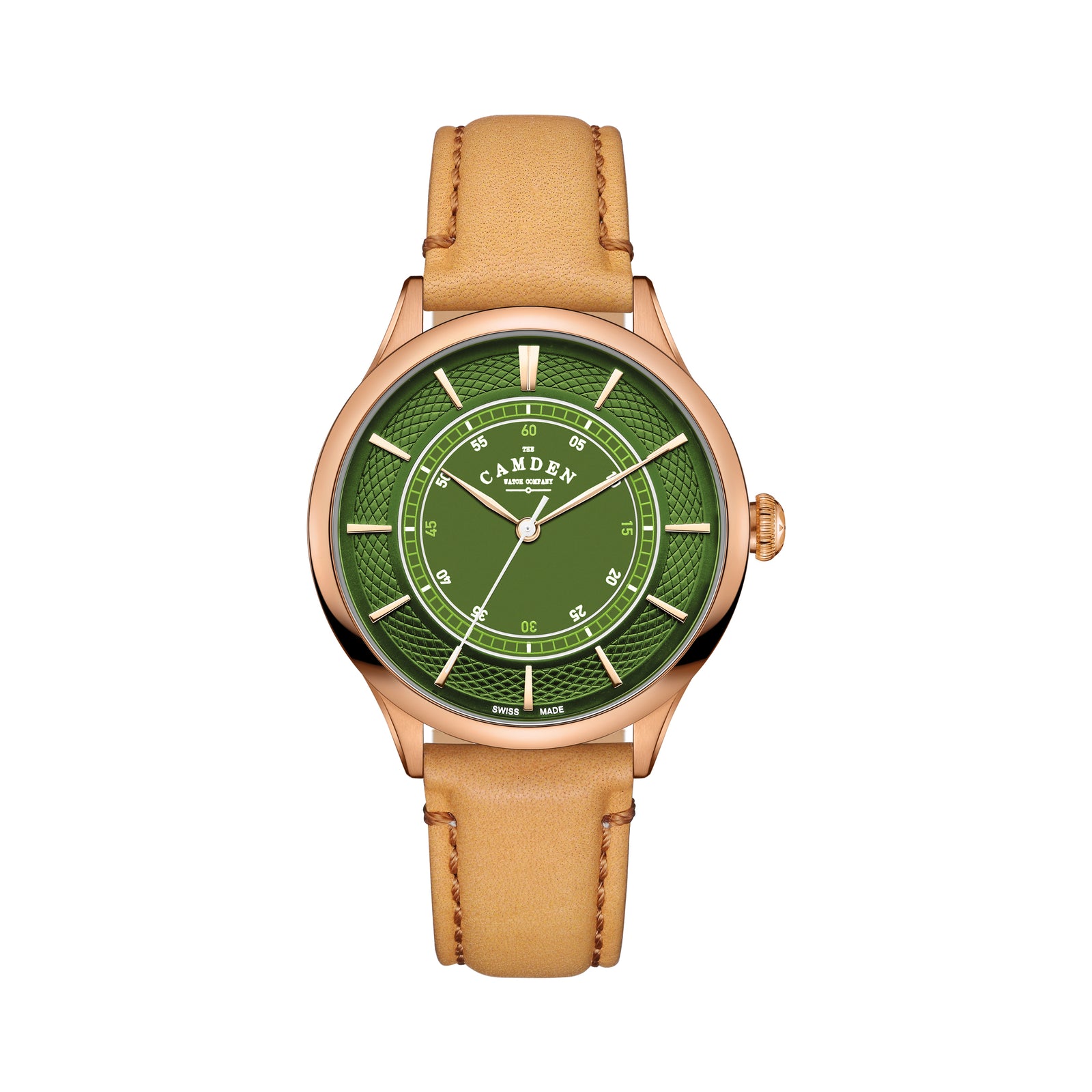 No.274 Swiss Made Quartz Rose Gold and Green on Tan Italian Leather