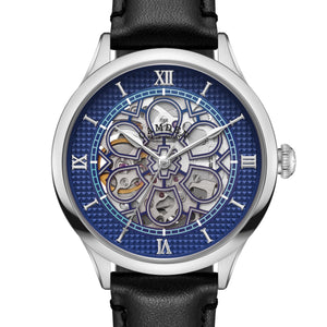 No.274 Skeleton Steel and Navy on Black Italian Leather