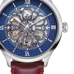 No.274 Skeleton Steel and Navy on Oxblood Italian Leather