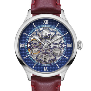 No.274 Skeleton Steel and Navy on Oxblood Italian Leather