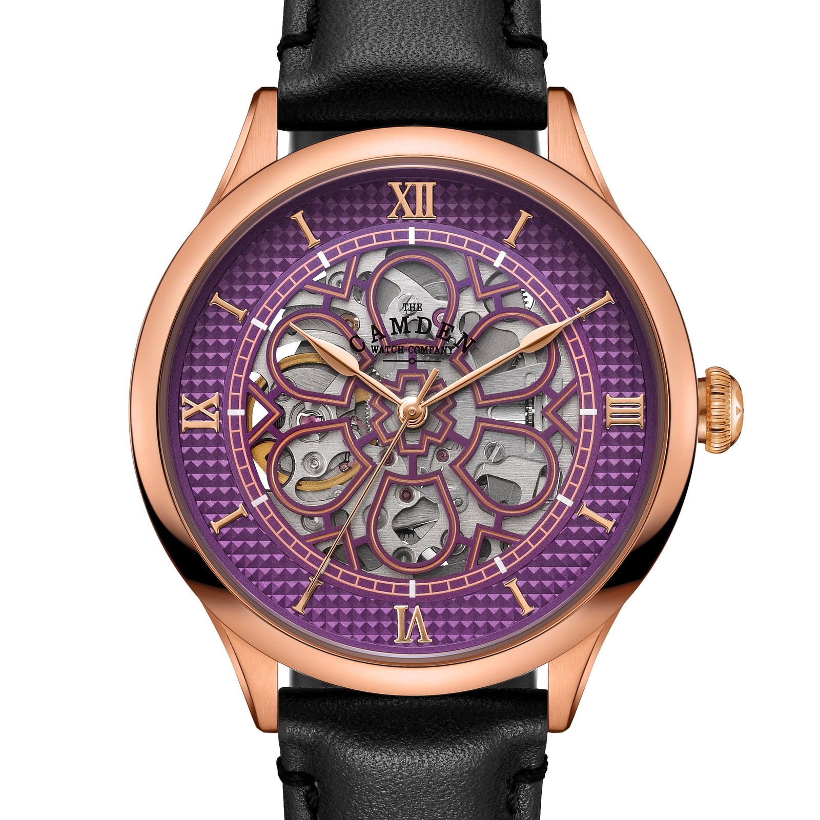 No.274 Skeleton Rose Gold and Purple on Black Italian Leather