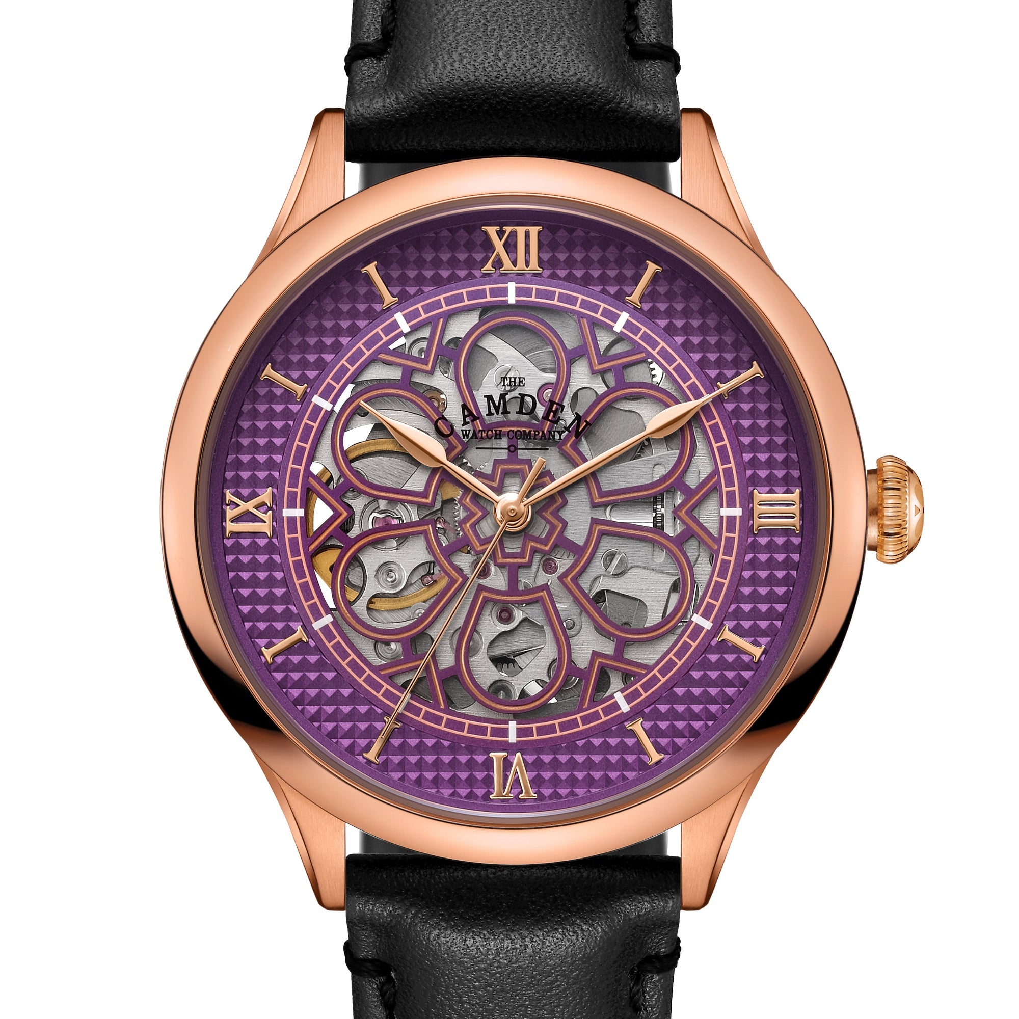 No.274 Skeleton Rose Gold and Purple on Black Italian Leather