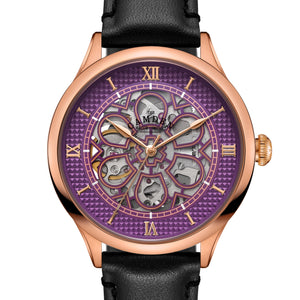No.274 Skeleton Rose Gold and Purple on Black Italian Leather