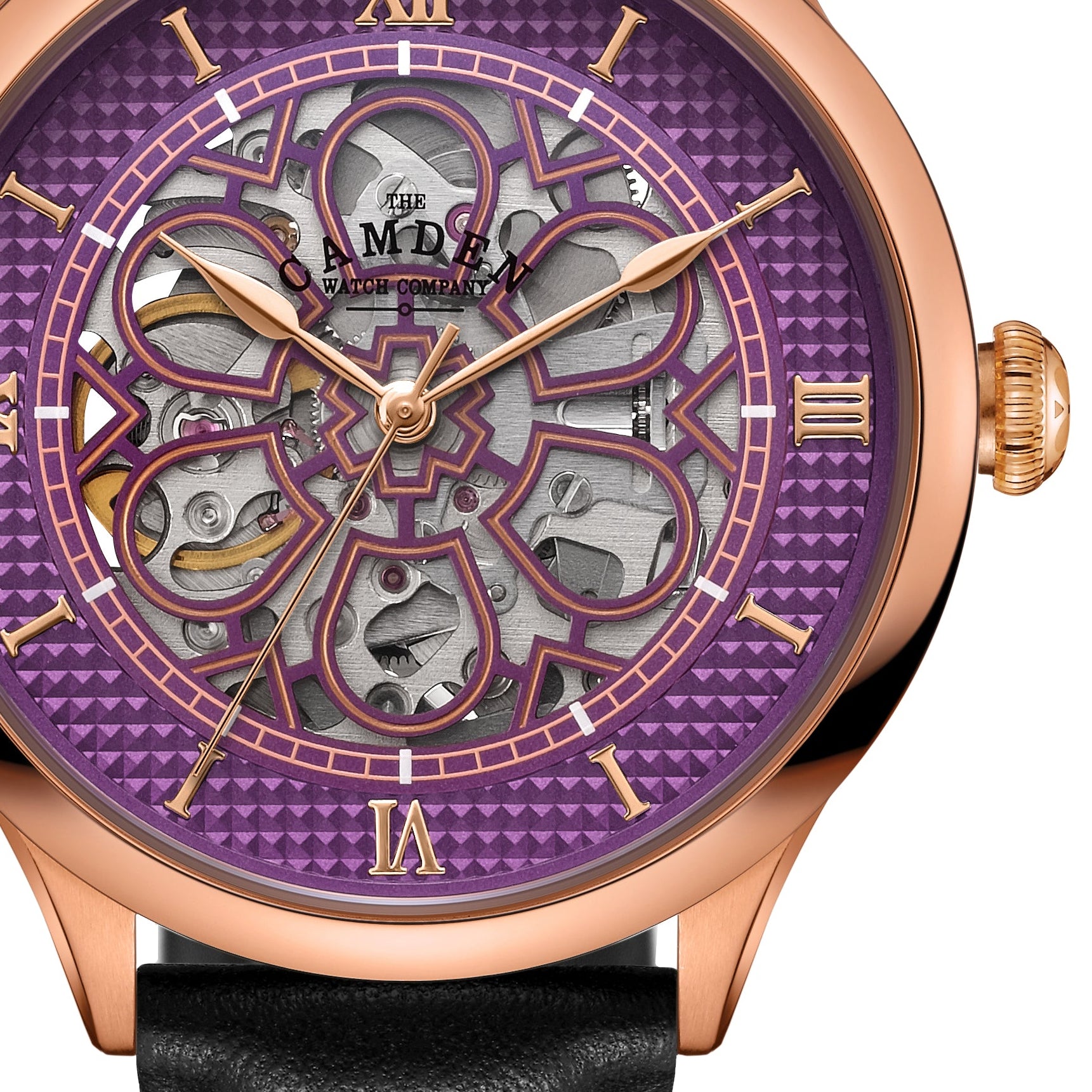 No.274 Skeleton Rose Gold and Purple on Black Italian Leather