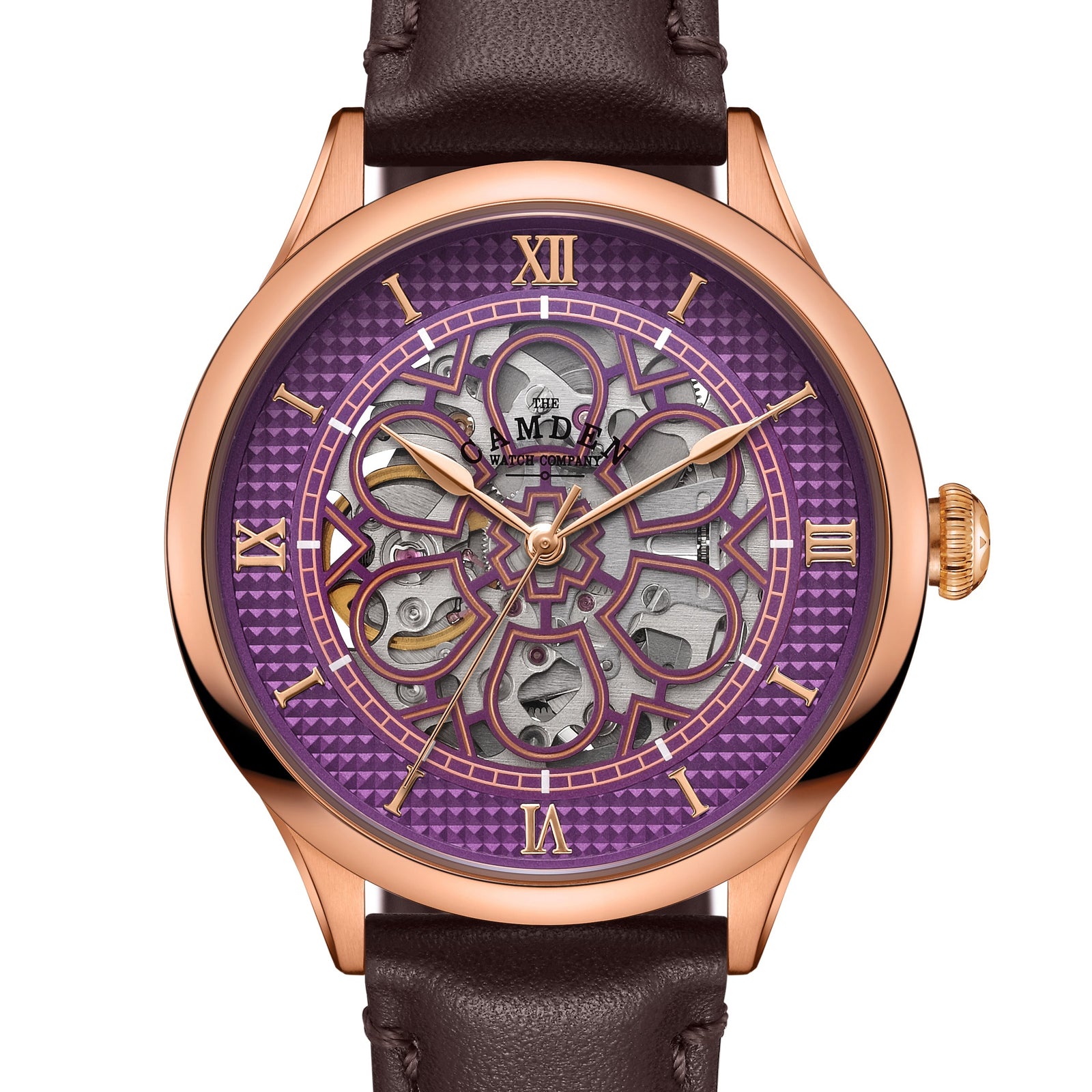 No.274 Skeleton Rose Gold and Purple on Brown Italian Leather