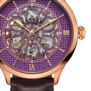 No.274 Skeleton Rose Gold and Purple on Brown Italian Leather