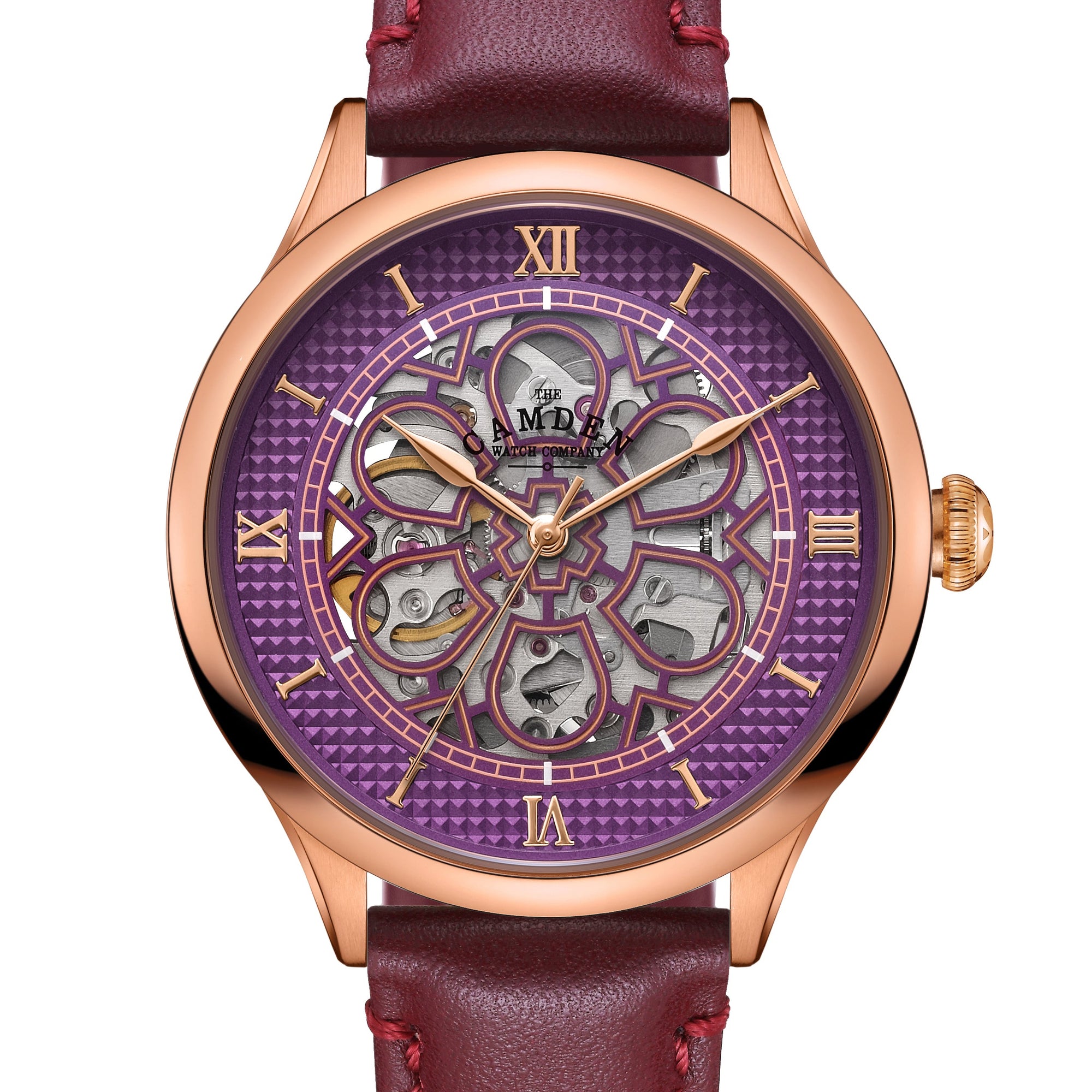 No.274 Skeleton Rose Gold and Purple on Oxblood Italian Leather