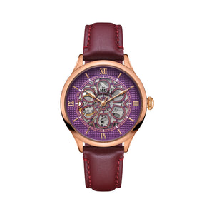 No.274 Skeleton Rose Gold and Purple on Oxblood Italian Leather