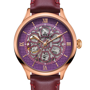 No.274 Skeleton Rose Gold and Purple on Oxblood Italian Leather