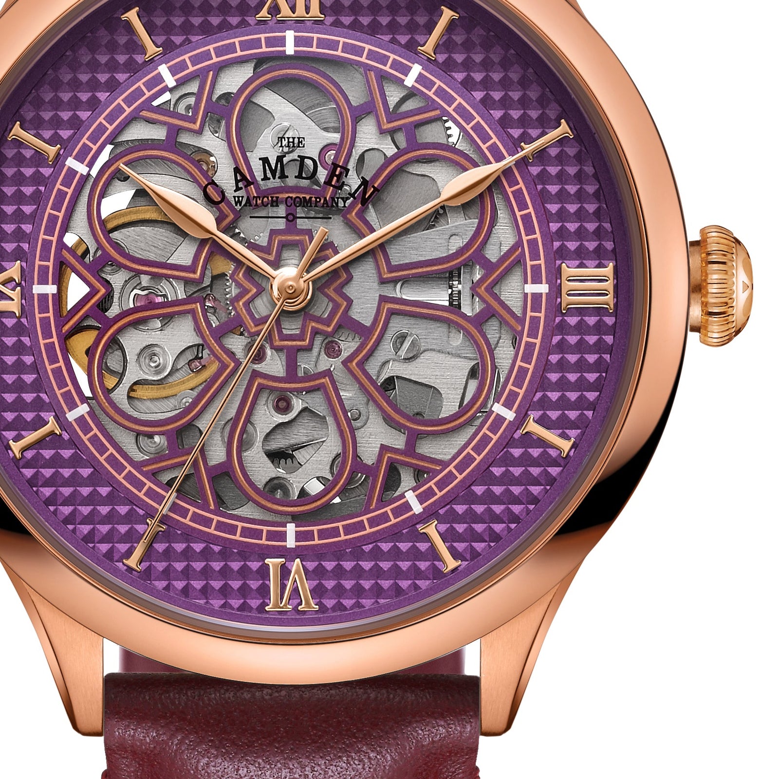 No.274 Skeleton Rose Gold and Purple on Oxblood Italian Leather