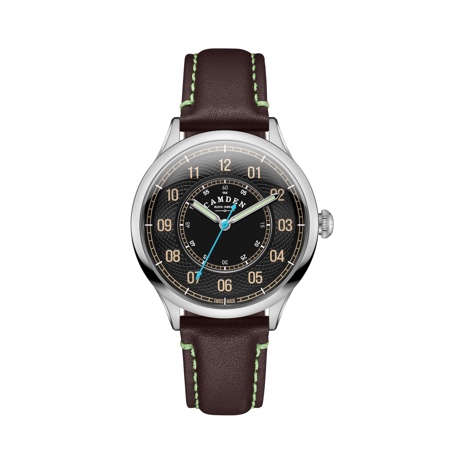 No.274 Type II Swiss Made Quartz Steel and Black on Brown and Green Italian Leather