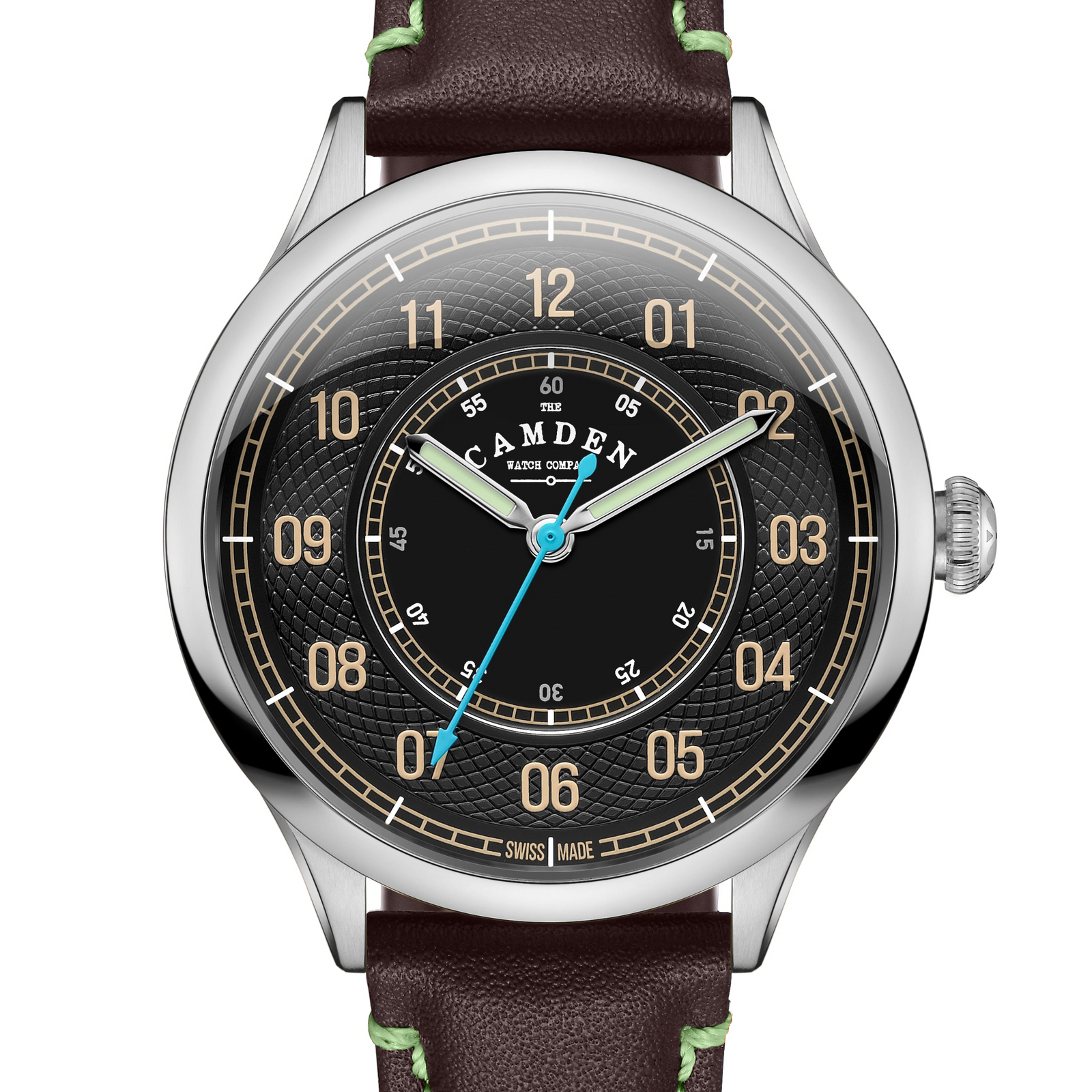 No.274 Type II Swiss Made Quartz Steel and Black on Brown and Green Italian Leather