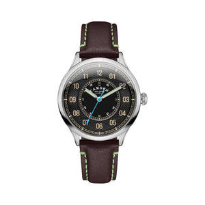 No.274 Type II Swiss Made Quartz Steel and Black on Brown and Green Italian Leather