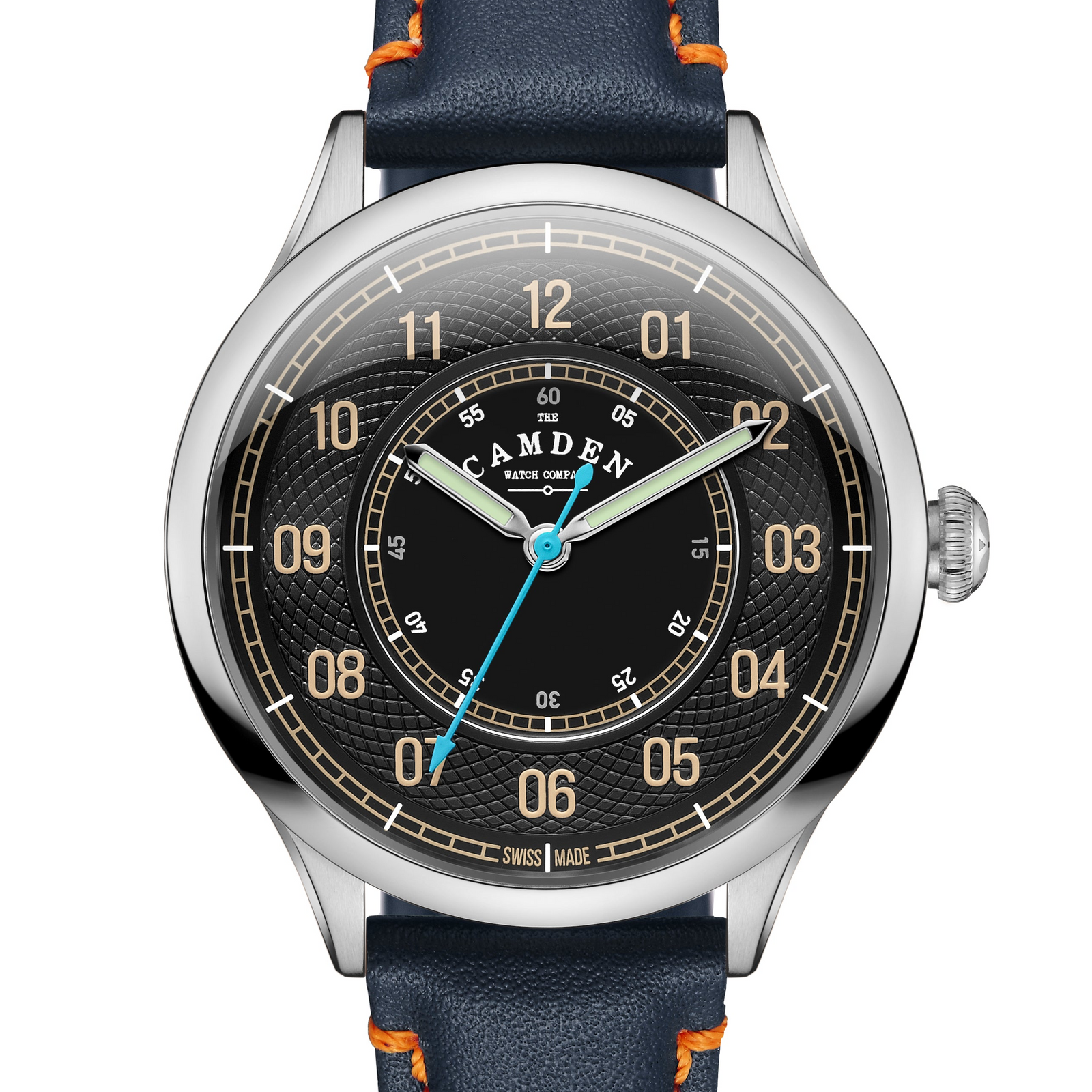 No.274 Type II Swiss Made Quartz Steel and Black on Blue Italian Leather
