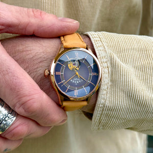 No.274 Open Heart Rose Gold and purple on Tan Italian Leather