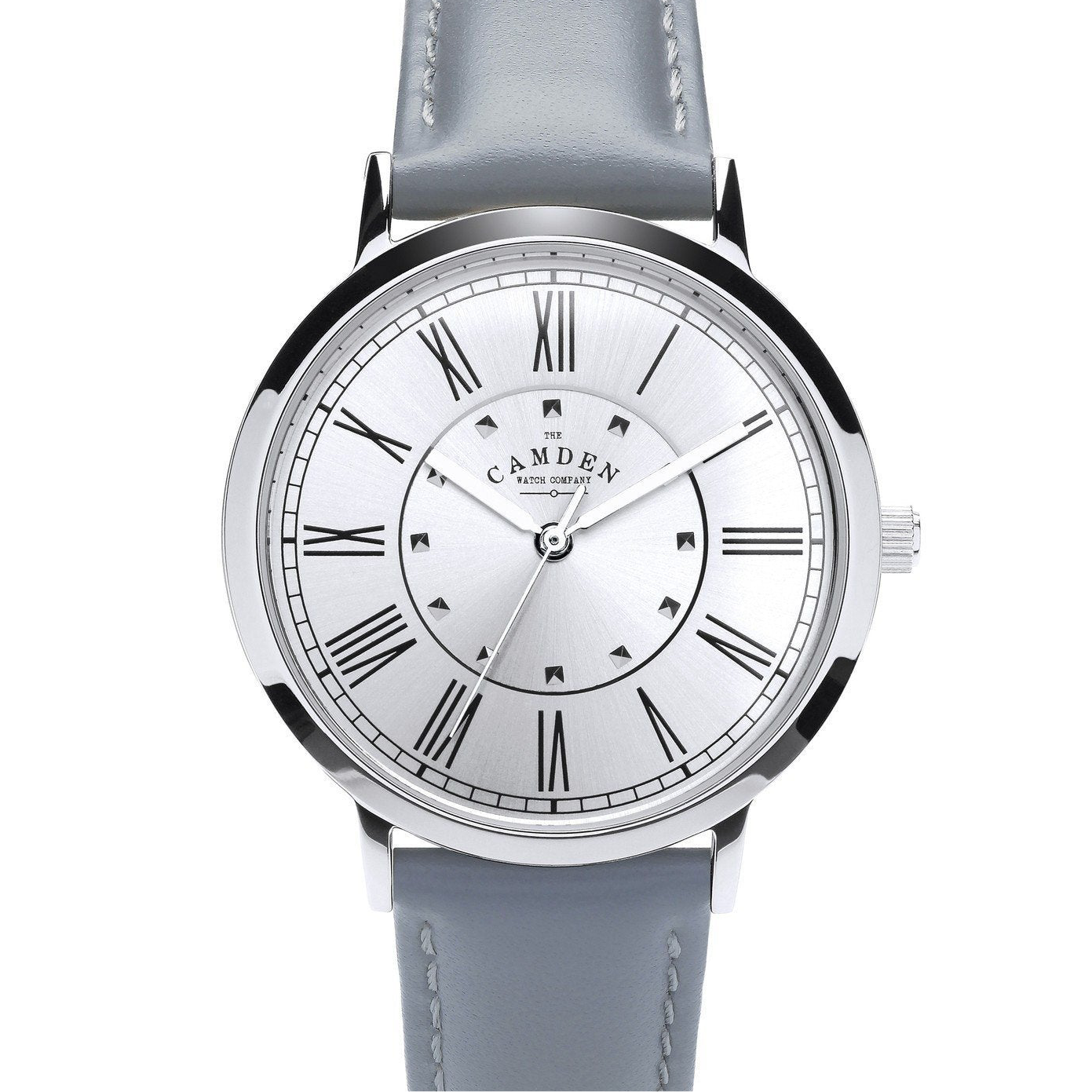 Silver Ladies Watch with Grey Leather Strap The Camden