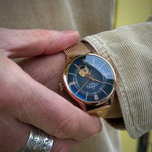 No.274 Open Heart Rose Gold and Blue on Mesh