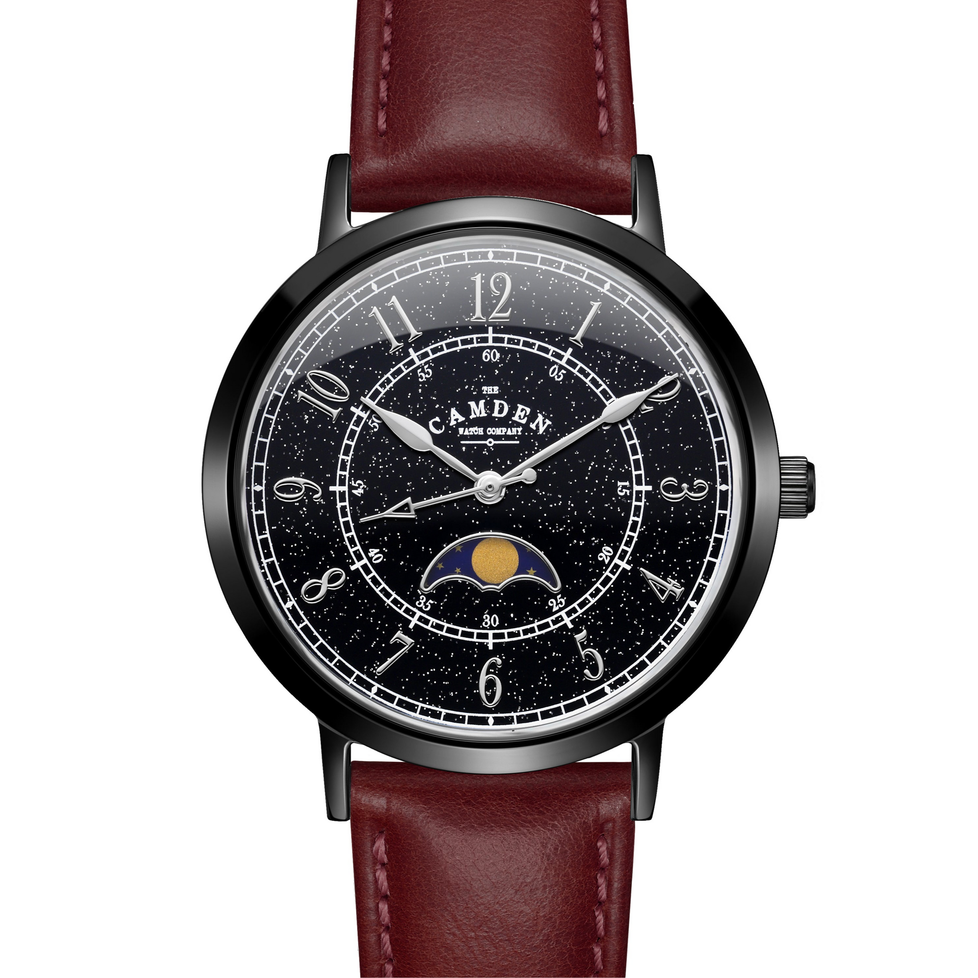 No.27 Moonphase Black on Oxblood Leather