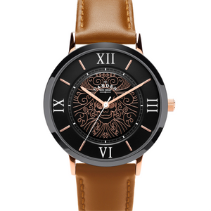 No.27 Memento Mori Black and Rose Gold on Tan Leather