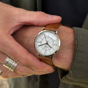 No.27 GMT Steel and White on Tan Leather