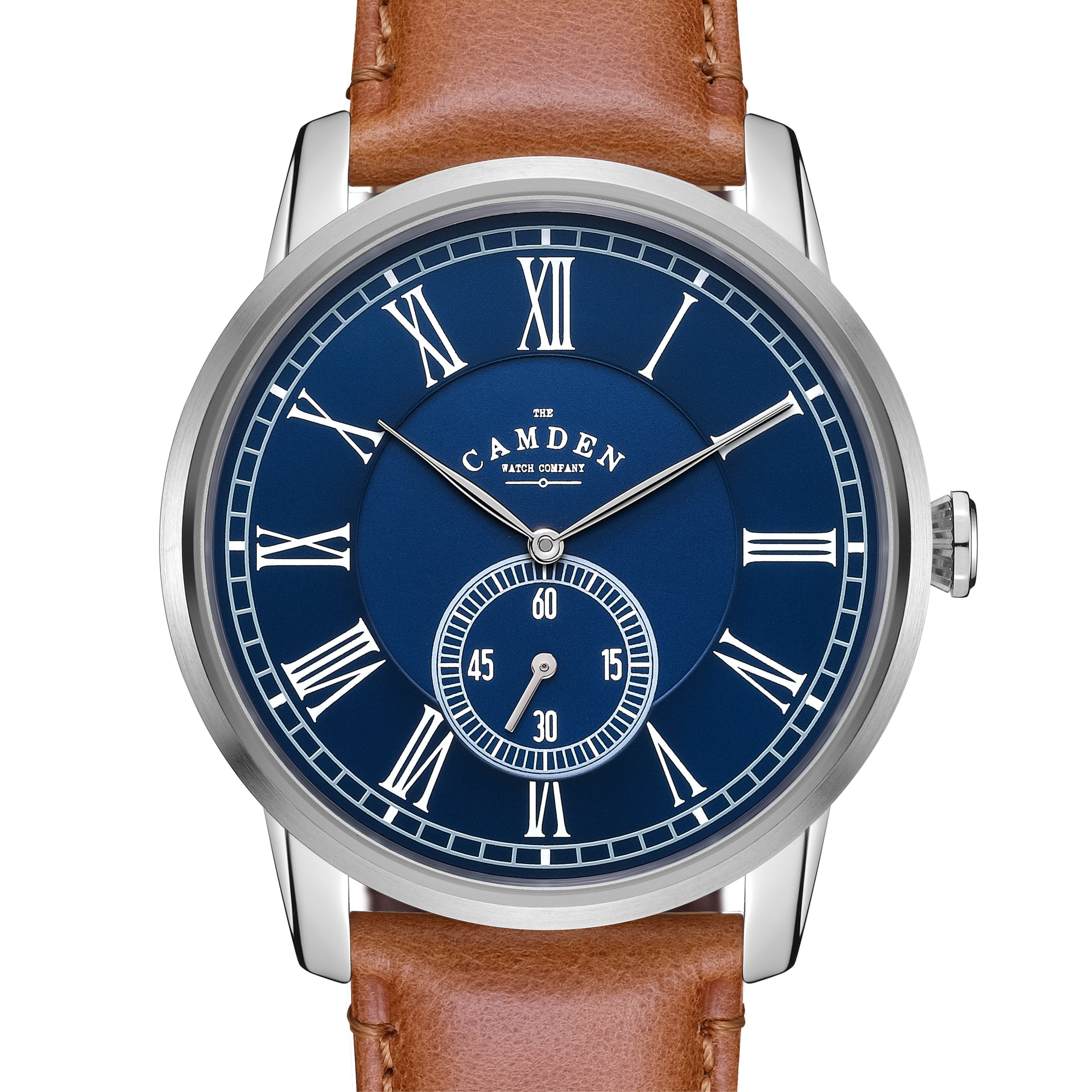 J37 Carmel Navy Leather Watch 34mm Shinola Runwell Watch with Blue Dial and Brown Leather Strap  main image 2