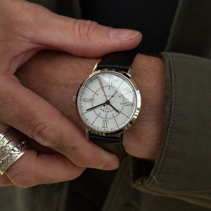 No.27 GMT Steel and White on Black Leather