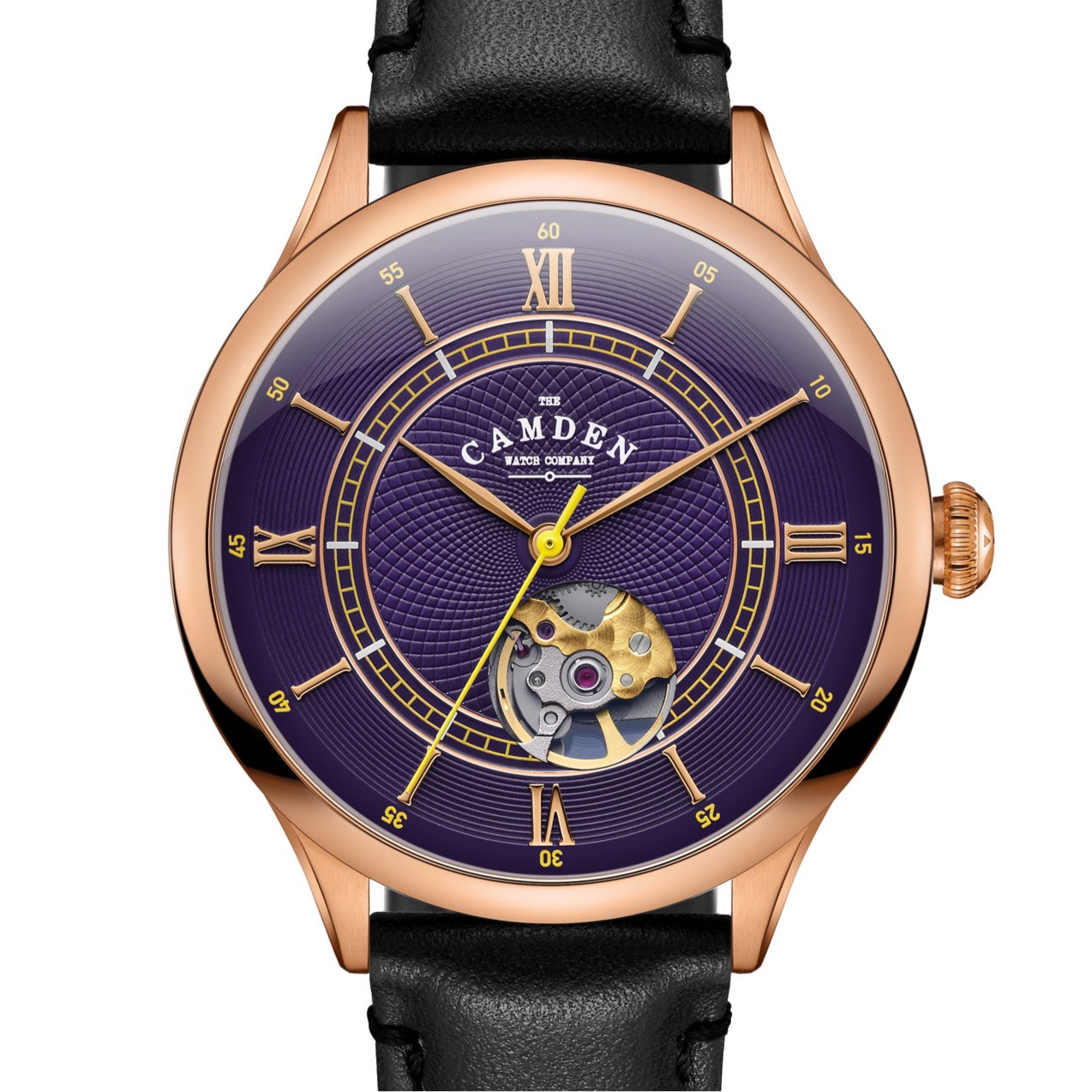 No.274 Open Heart Rose Gold and Purple on Black Italian Leather